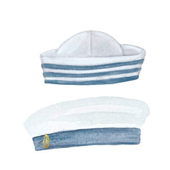 Watercolor hand-painted sailors hat isolated on white