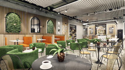 Concept design of modern Restaurant lounge bar 