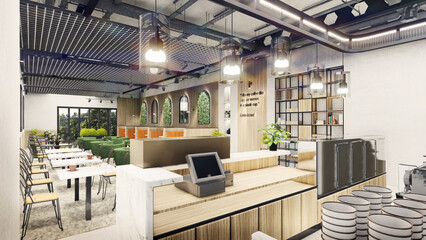 Concept design of modern Restaurant lounge bar 