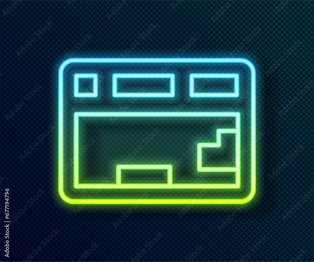 Poster glowing neon line computer keyboard icon isolated on black background. pc component sign. vector