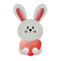 Cute Hand Drawn Cartoon Rabbit Holding Love Sign