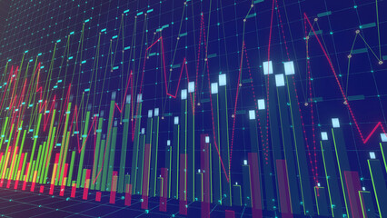 An illustrative 3D representation of buy and sell signals within the cryptocurrency stock market.