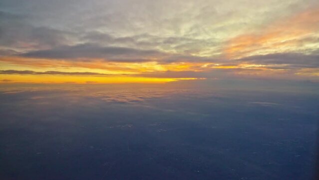 Sunset through airplane window