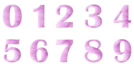 Set of numbers isolated on white. Alphabet with numbers. Vector graphic elements for design. Waves and lines. Pink