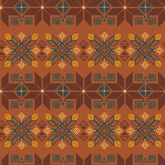 Christmas seamless pattern with geometric shapes. Nordic pattern in x-mas traditional colors. e traditional knitwear vector seamless pattern, retro Shtelands knit repetitive design with snowflakes