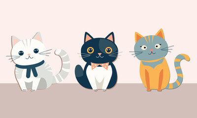 Set of cute cats. Vector illustration in flat style on a light background.