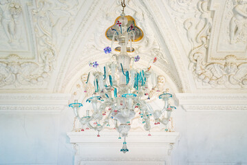 Colored murano glass chandelier, Murano, Venice, Italy. Important handicrafts exported all over the...