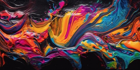 Bright multicolored splashes smeared on black backdrop. Banner.