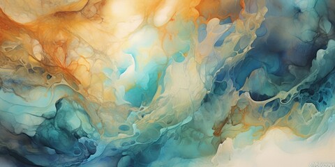 Watercolor duotone azure and fawn texture similar to foam splashes of sea waves.
