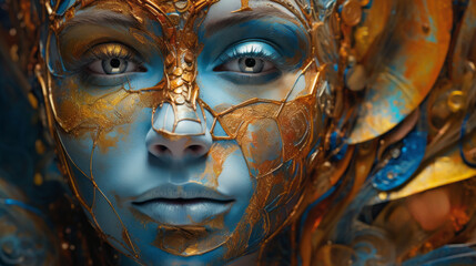 Intricate Traditional Carnival Mask, Close-up photo of a person wearing a colourful venetian mask in Venice, Italy