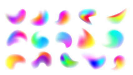 A set of modern smooth neon gradients. Blue, violet, orange blending design. Vector elements for shapes. 