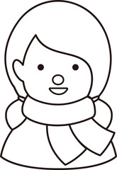 Portrait of girl wearing scarf outline