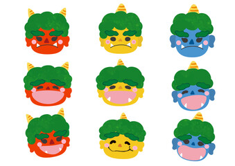 節分の三色の小鬼の顔のイラスト素材