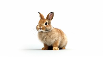 Obraz premium Close-up view of a cute brown Holland Lop rabbit on a white background
