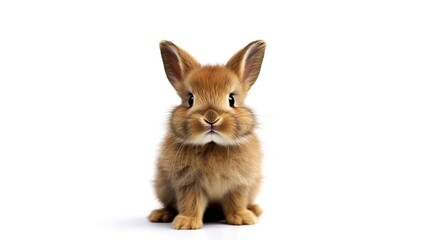 Fototapeta premium Close-up view of a cute brown Holland Lop rabbit on a white background