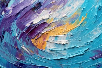 Fototapeta premium Twisted as wave strokes of pastel yellow, purple, turquoise oil paints or gouache smeared on canvas.