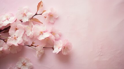 A delicate arrangement of cherry blossoms on an antique parchment paper. 