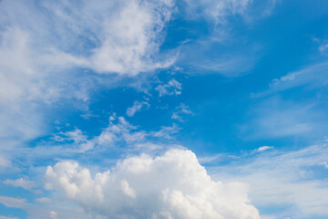 White clouds in a blue sky at sunrise in winter, Almere, Flevoland, Netherlands, November 12, 2023