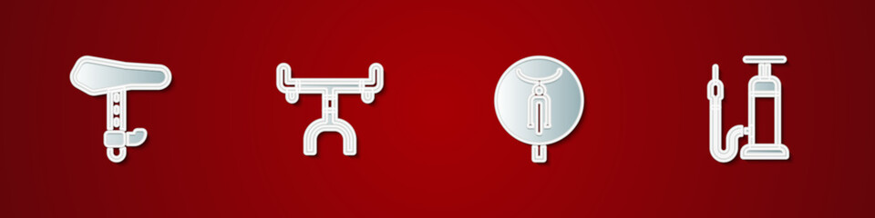 Set Bicycle seat, handlebar, and air pump icon. Vector