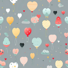 cute balloons pattern on a grey background