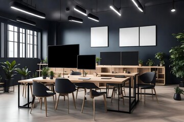 interior of a modern restaurant with plants in it,