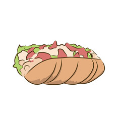 Hotdog with vegetables