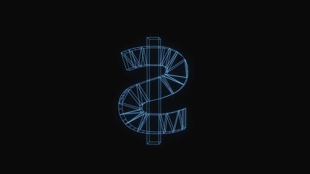 Glowing and rotating 3d animated dollar symbol on black background