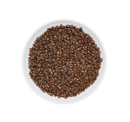 top view flat lay roasted black chocolate wheat malt grain barley isolated in white bowl background