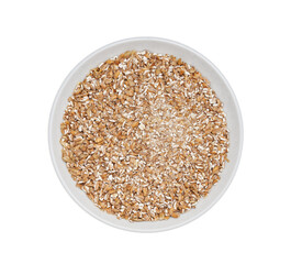 top view flat lay wheat malt grain barley isolated in white bowl background