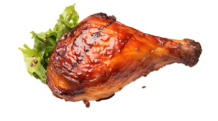 Tasty grilled chicken leg on transparent background, image with background removed, created with Generative Ai technology.