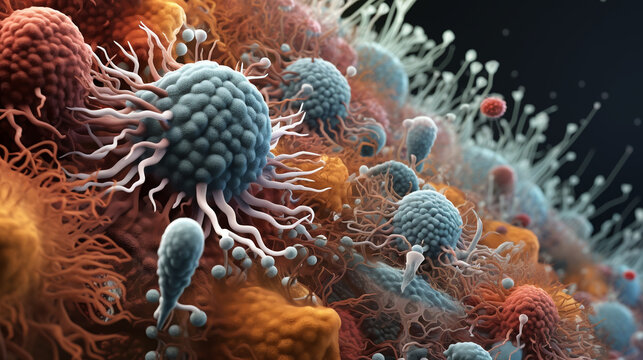 close-up virus, bacteria, microbes under a microscope