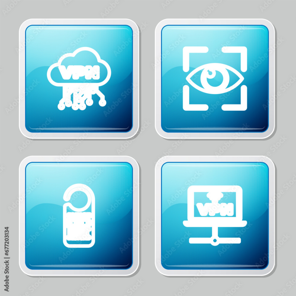 Poster set line cloud vpn interface, eye scan, please do not disturb and computer network icon. vector