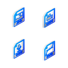 Set Isometric line MOV file document, JPG, OGG and SVG icon. Vector