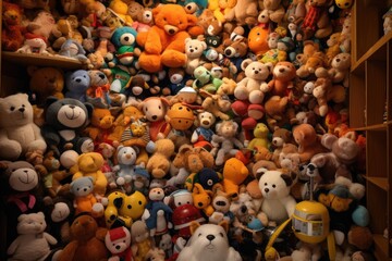 Fototapeta na wymiar Whimsical Wonderland: Children's Room Bursting with Plush Toy Delight and Playful Chaos