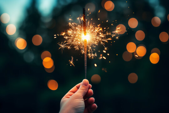 Mano sujetando una bengala encendida.