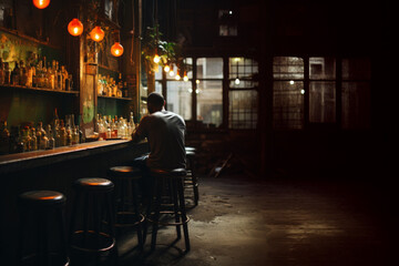 A lonely man on the cocktail bar on the Singles Awareness Day