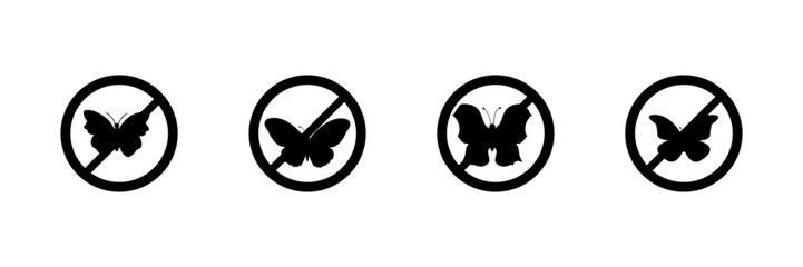 Stop or ban sign with a butterfly icon isolated on a white background