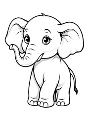 Black and white coloring page of baby elephant for kids