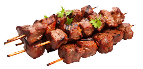 Delicious grilled kebab on skewers, cut out