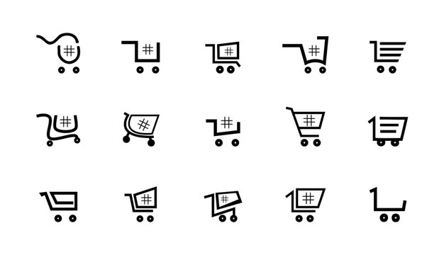 Set collection of vector shopping cart icons, Simple style for web template and app. Online store, shop basket, bag concept. Vector illustration