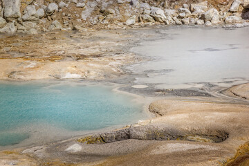 Hot water pond and steam in the Lassen Volcanic National Park