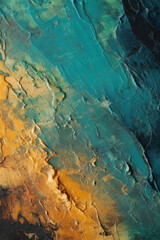 Azure with yellow oil paints painted on canvas as background. Painted pattern similar as sea coast.