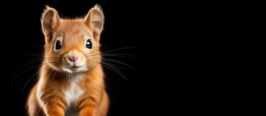 The cute young red pet mammal with brown fur is posing for a portrait on a white background...