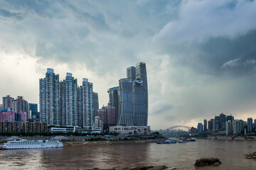 Chongqing city skyline landscape during storm