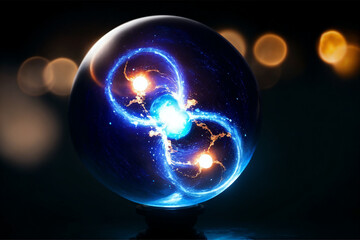 Glowing blue electric ball against dark background. 3D rendering.