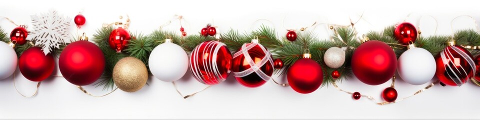 Christmas Gifts Border. Festive Decoration with Red and White Gifts on Branches Border.