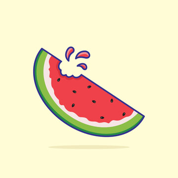 Vector illustration of sliced ​​fresh watermelon with bite marks. Designed in a flat cartoon style. Fruits concept.