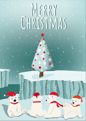 Carte de Noël avec des oursons sur la banquise.