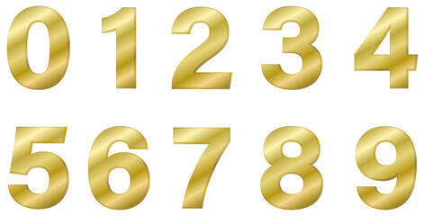 Set of golden numbers isolated on white. Alphabet with numbers. Vector graphic elements for design. Gold, metal, luxury