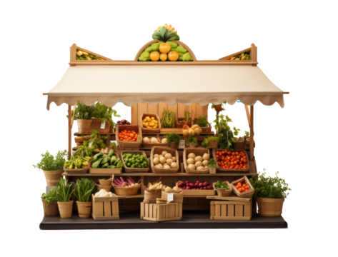 stand de vendeur de fruits et légumes sur un marché - fond transparent